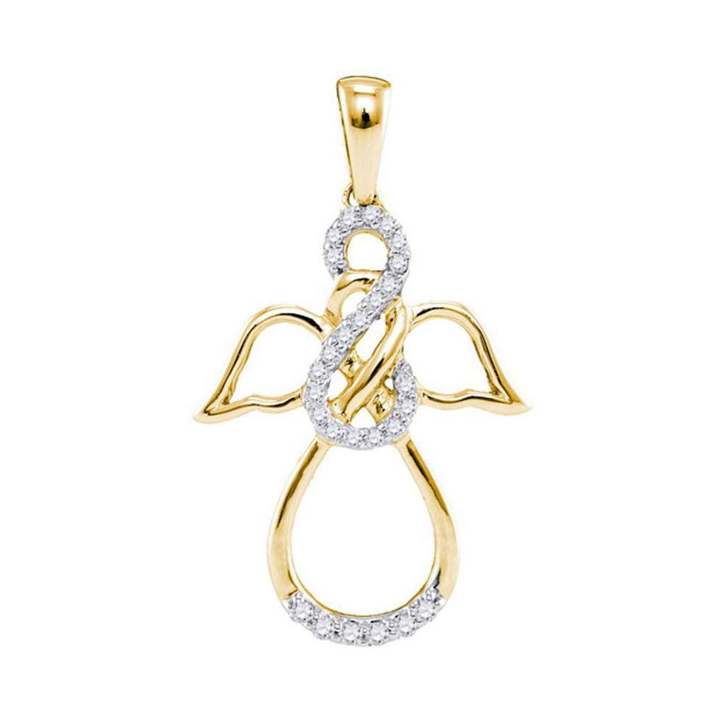 Image of ID 1 10k Yellow Gold Round Diamond Infinity Angel Pendant 1/6 Cttw