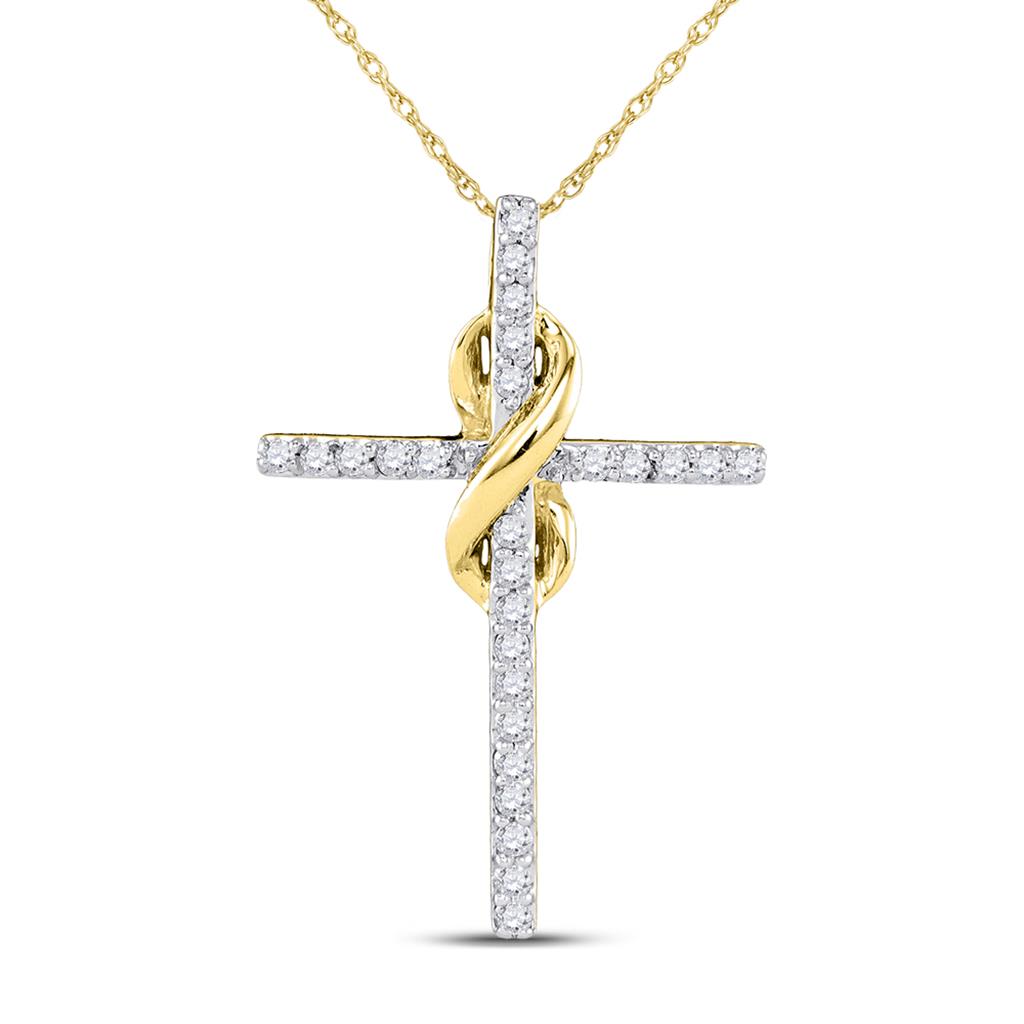 Image of ID 1 10k Yellow Gold Round Diamond Infinity Cross Pendant 1/4 Cttw
