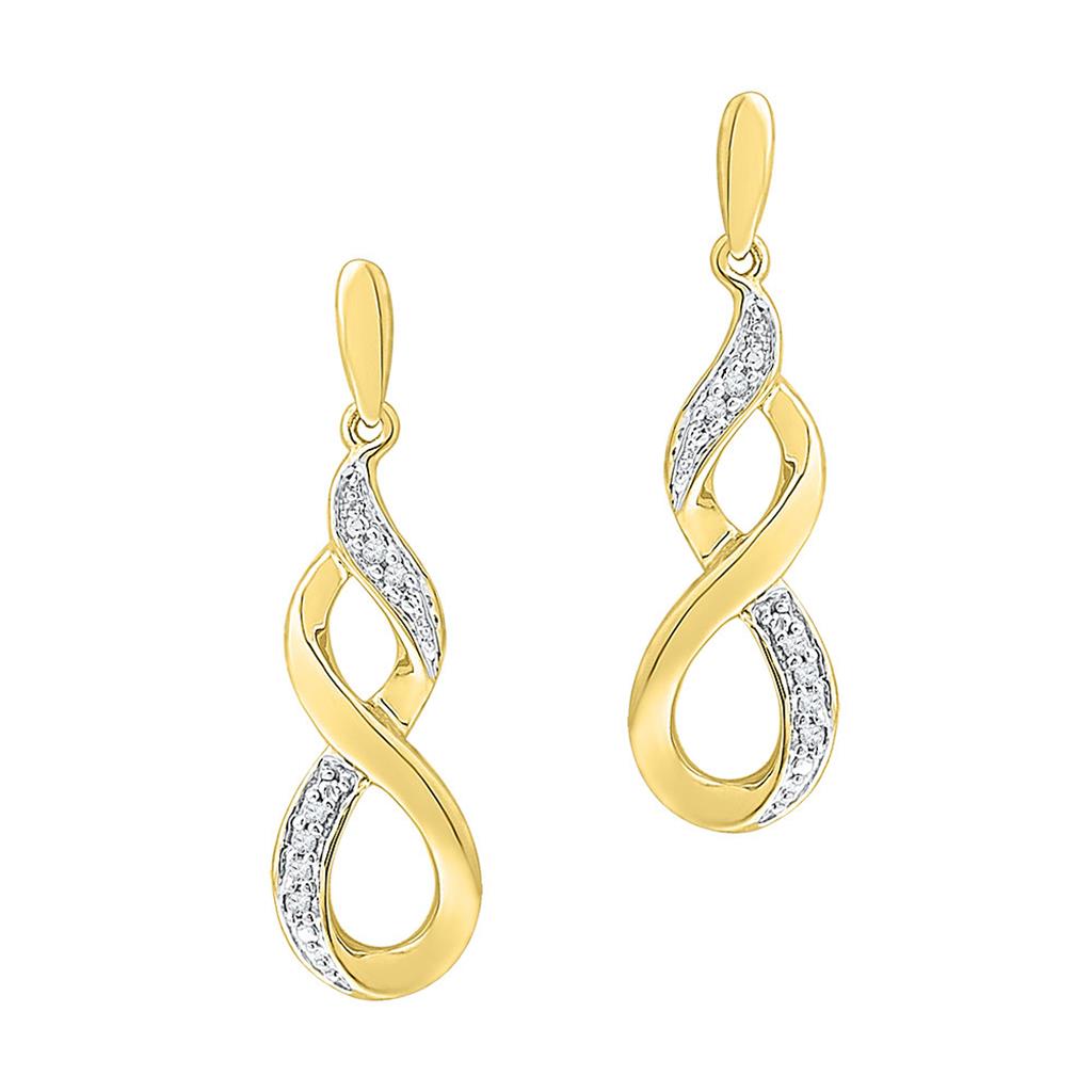Image of ID 1 10k Yellow Gold Round Diamond Infinity Dangle Earrings 1/20 Cttw