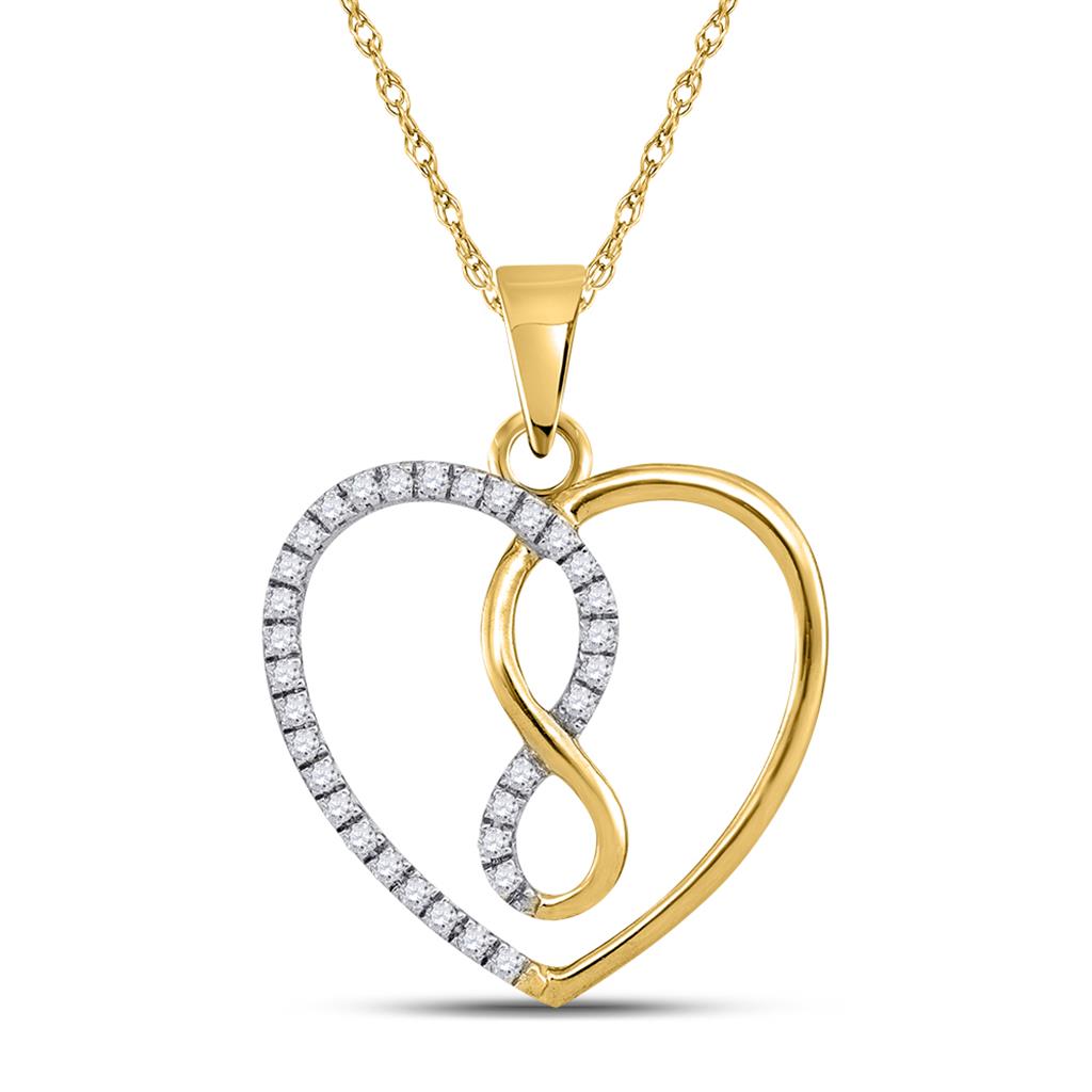Image of ID 1 10k Yellow Gold Round Diamond Infinity Heart Pendant 1/8 Cttw