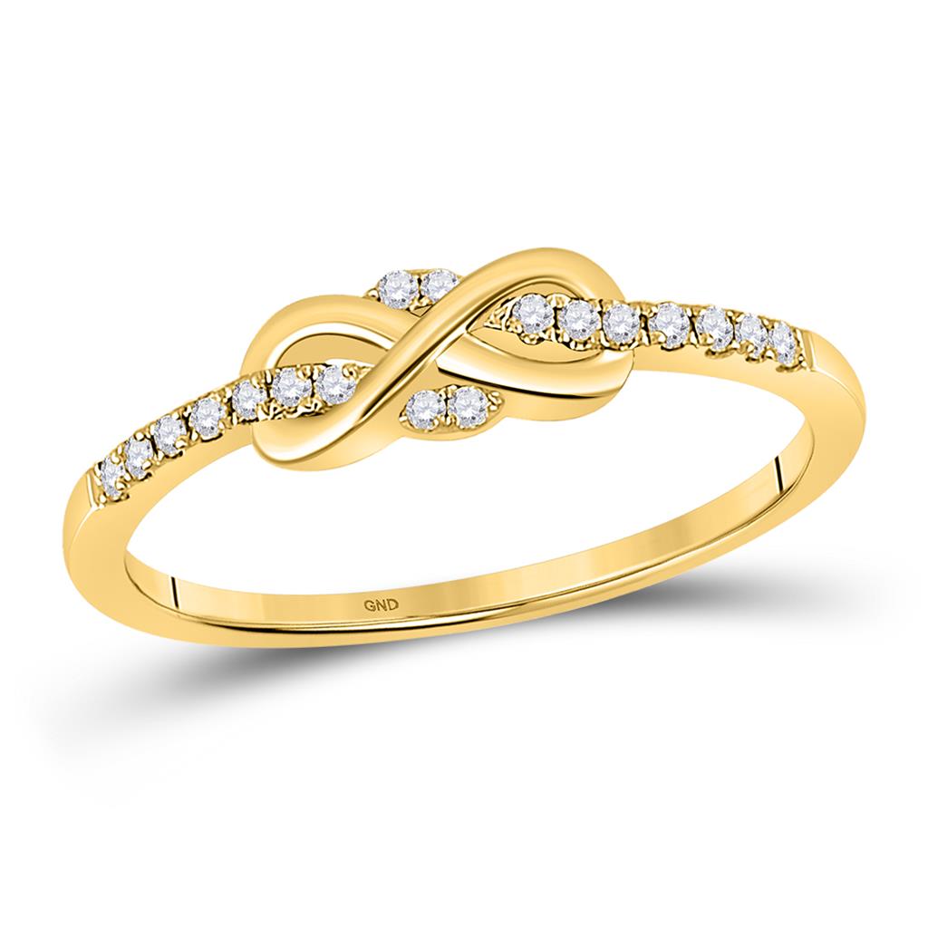 Image of ID 1 10k Yellow Gold Round Diamond Infinity Knot Stackable Band Ring 1/10 Cttw