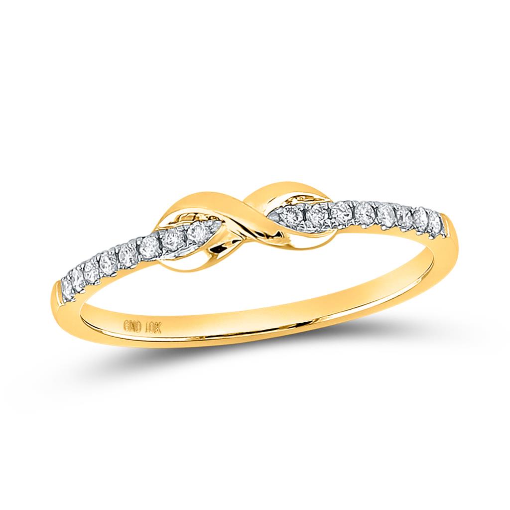 Image of ID 1 10k Yellow Gold Round Diamond Infinity Knot Stackable Ring 1/10 Cttw