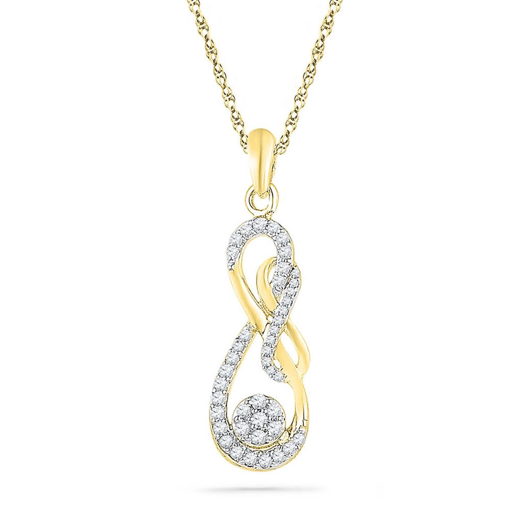 Image of ID 1 10k Yellow Gold Round Diamond Infinity Nested Cluster Pendant 1/4 Cttw