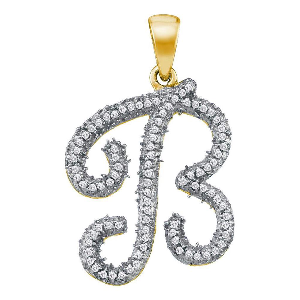 Image of ID 1 10k Yellow Gold Round Diamond Initial B Letter Pendant 1/5 Cttw
