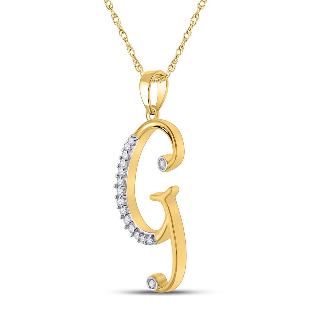 Image of ID 1 10k Yellow Gold Round Diamond Initial G Letter Pendant 1/12 Cttw
