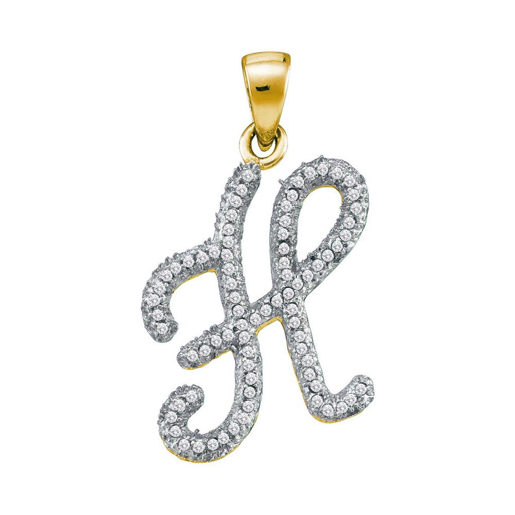 Image of ID 1 10k Yellow Gold Round Diamond Initial H Letter Pendant 1/5 Cttw