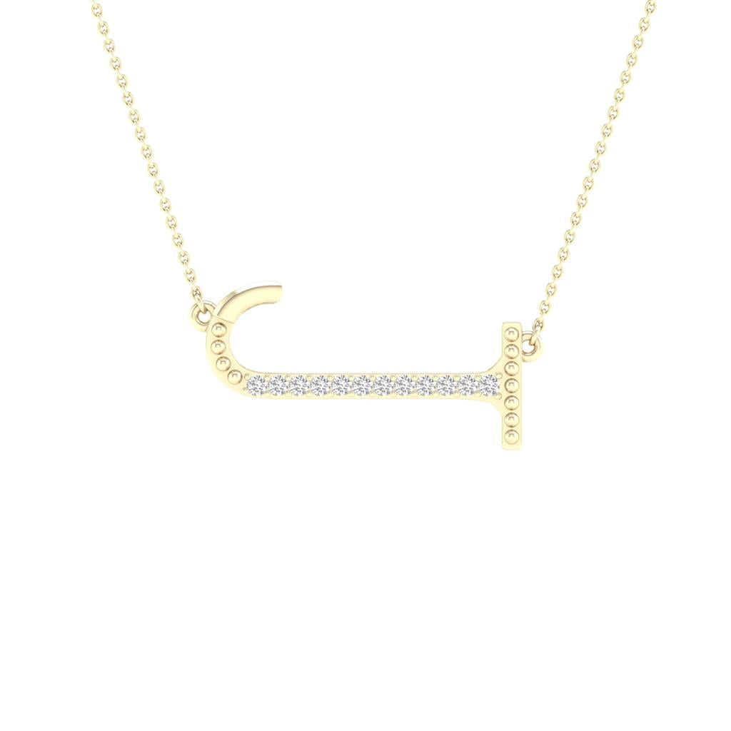 Image of ID 1 10k Yellow Gold Round Diamond Initial J Letter Necklace 1/20 Cttw
