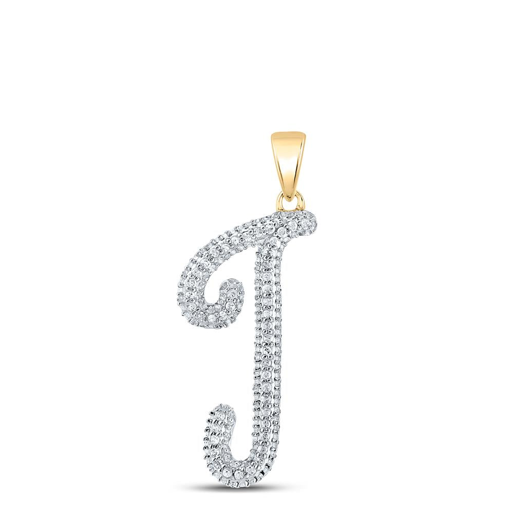 Image of ID 1 10k Yellow Gold Round Diamond Initial J Letter Pendant 1/6 Cttw