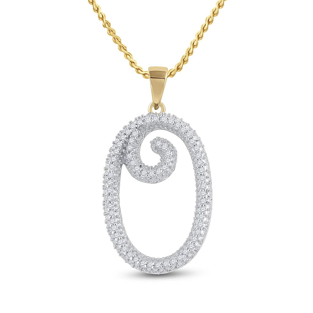 Image of ID 1 10k Yellow Gold Round Diamond Initial O Letter Pendant 1/5 Cttw