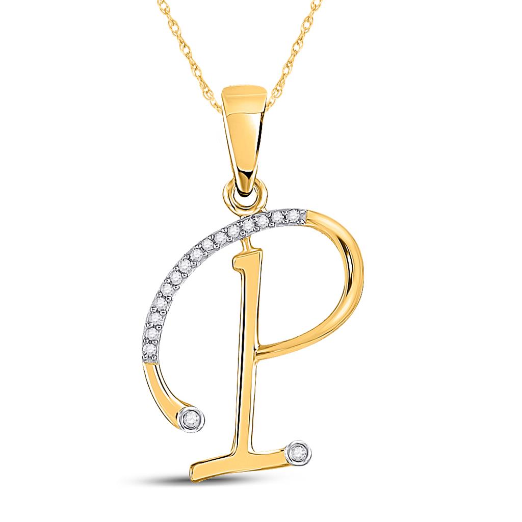 Image of ID 1 10k Yellow Gold Round Diamond Initial P Letter Pendant 1/12 Cttw