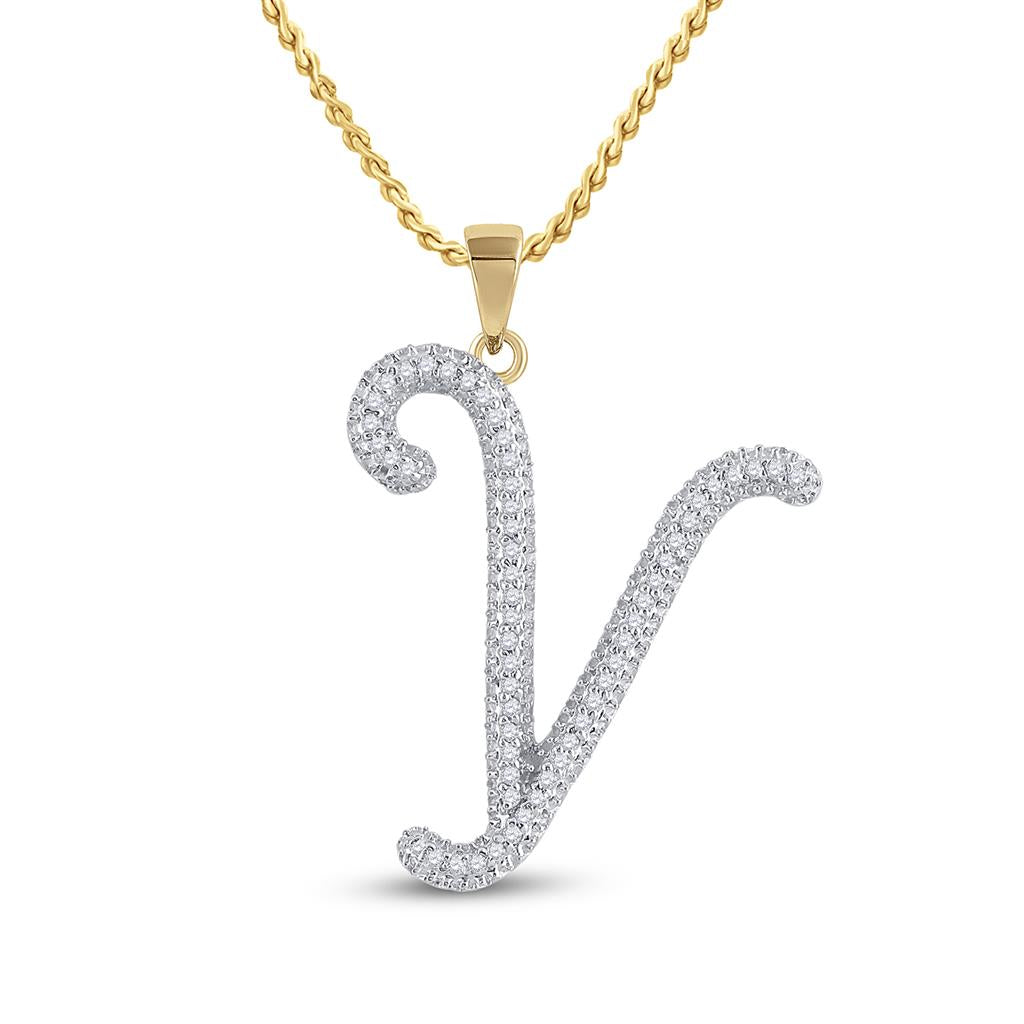 Image of ID 1 10k Yellow Gold Round Diamond Initial Y Letter Pendant 1/6 Cttw