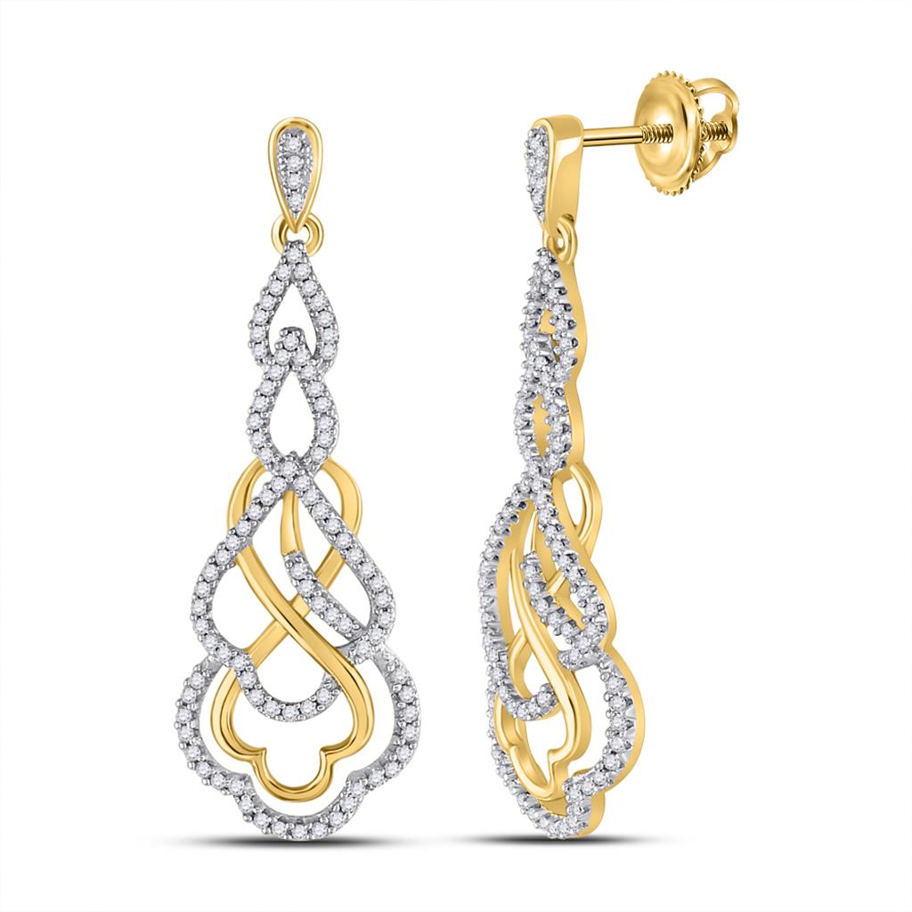 Image of ID 1 10k Yellow Gold Round Diamond Interwoven Dangle Earrings 1/2 Cttw