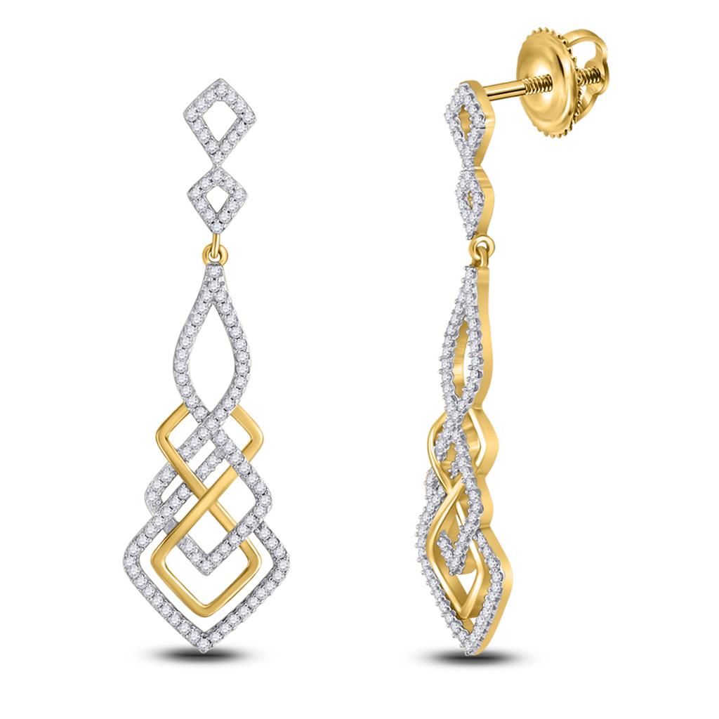 Image of ID 1 10k Yellow Gold Round Diamond Interwoven Geometric Dangle Earrings 1/2 Cttw