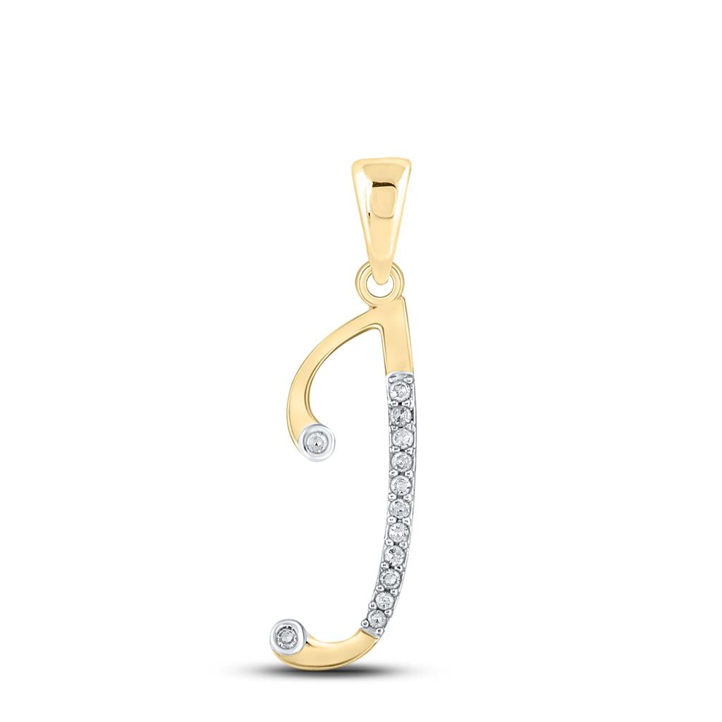 Image of ID 1 10k Yellow Gold Round Diamond J Initial Letter Pendant 1/10 Cttw
