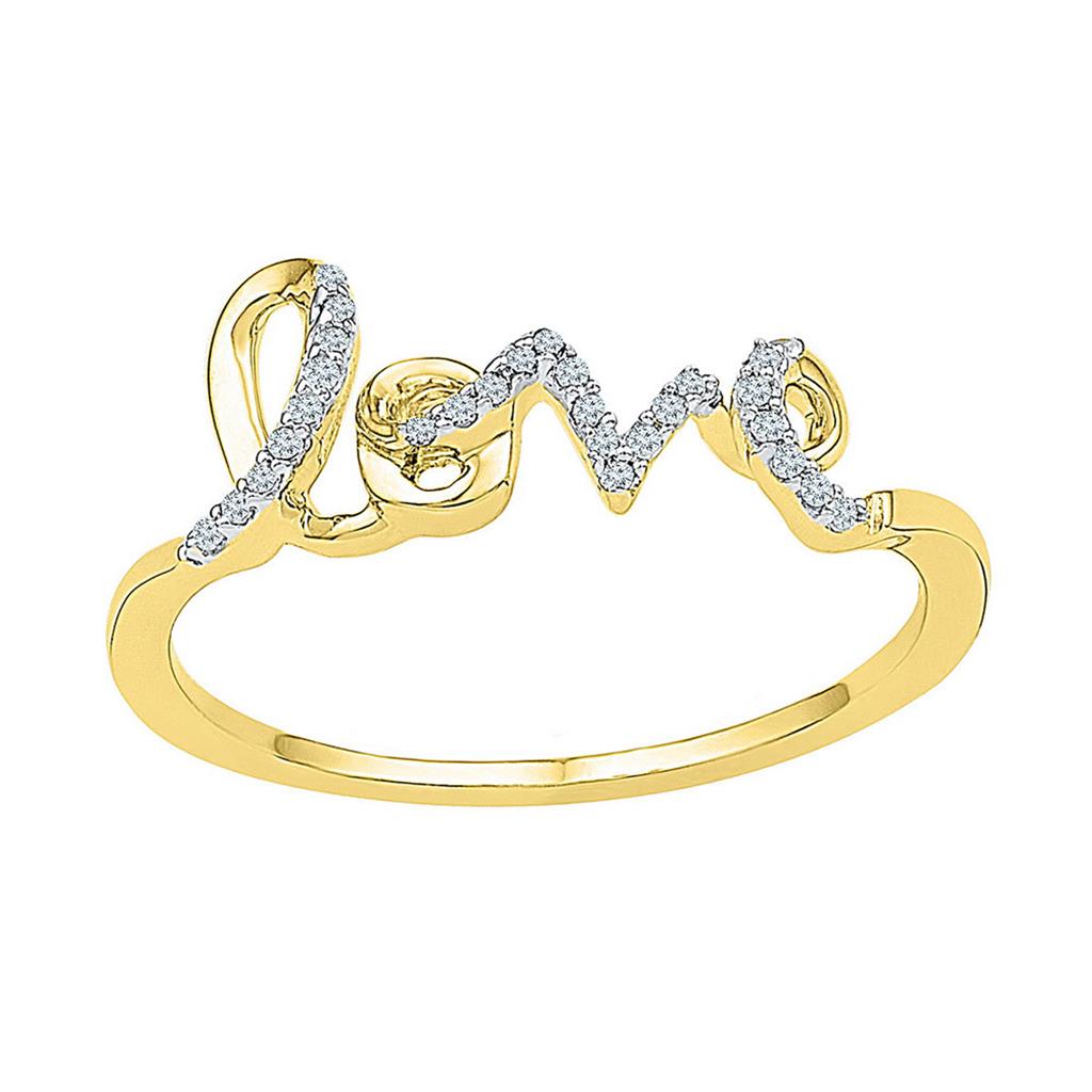 Image of ID 1 10k Yellow Gold Round Diamond Love Band Ring 1/12 Cttw