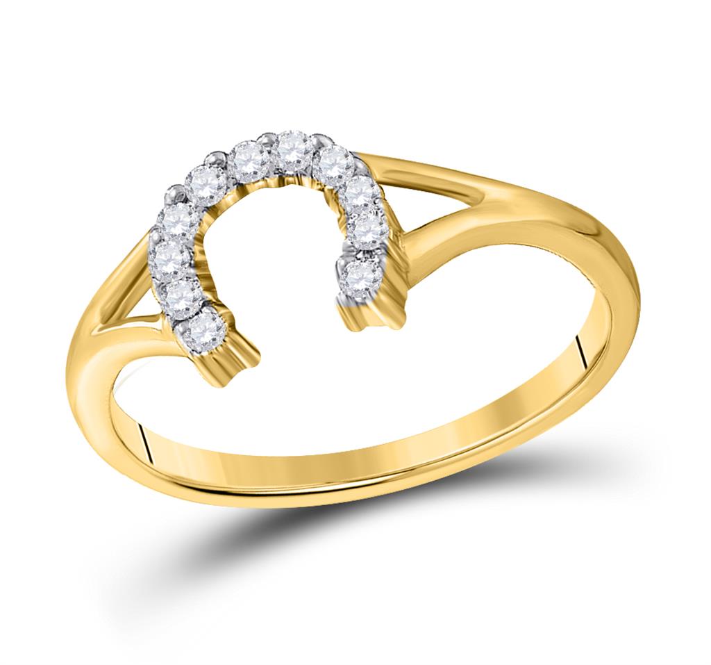 Image of ID 1 10k Yellow Gold Round Diamond Lucky Horseshoe Split-shank Ring 1/10 Cttw