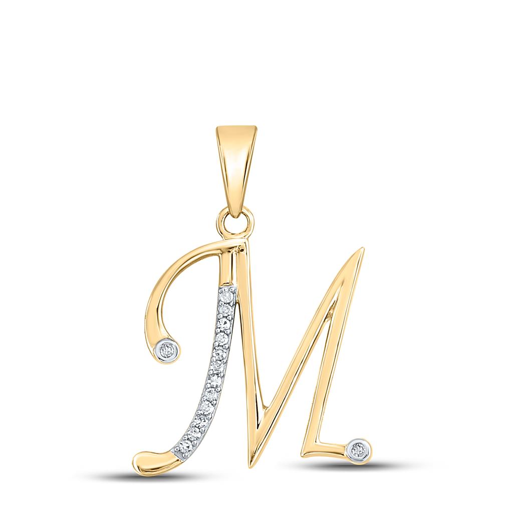 Image of ID 1 10k Yellow Gold Round Diamond M Initial Letter Pendant 1/20 Cttw