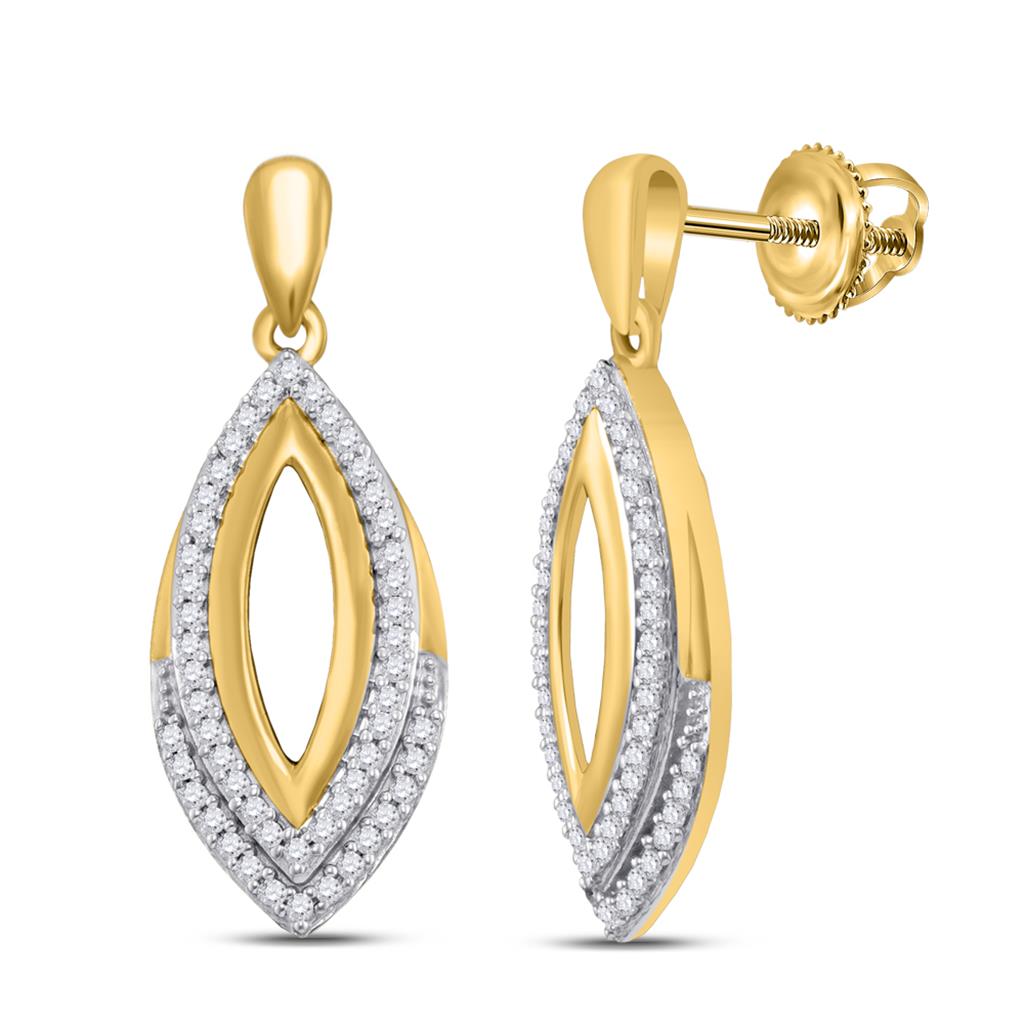 Image of ID 1 10k Yellow Gold Round Diamond Marquise Dangle Earrings 1/4 Cttw