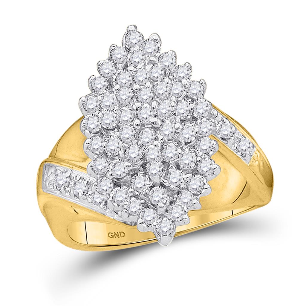 Image of ID 1 10k Yellow Gold Round Diamond Marquise-shape Cluster Ring 1 Cttw