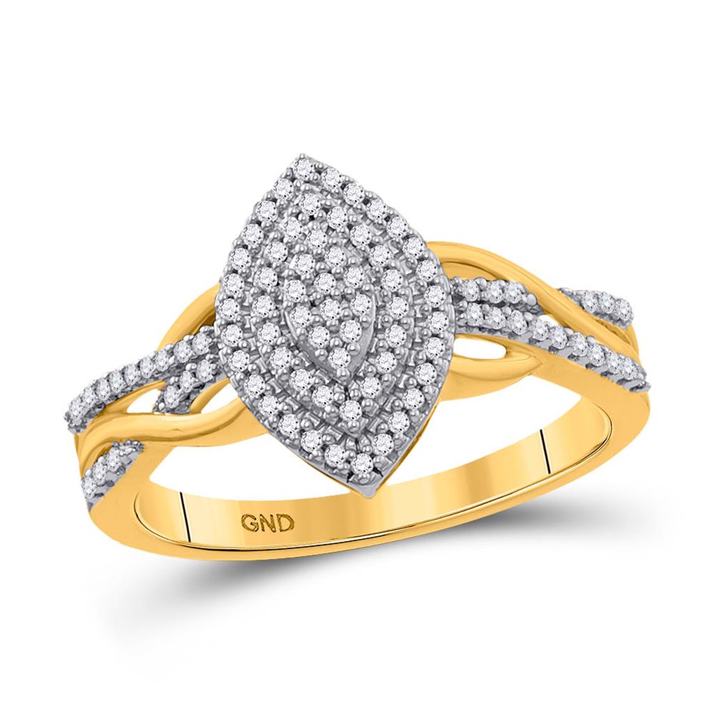 Image of ID 1 10k Yellow Gold Round Diamond Marquise-shape Cluster Ring 1/4 Cttw
