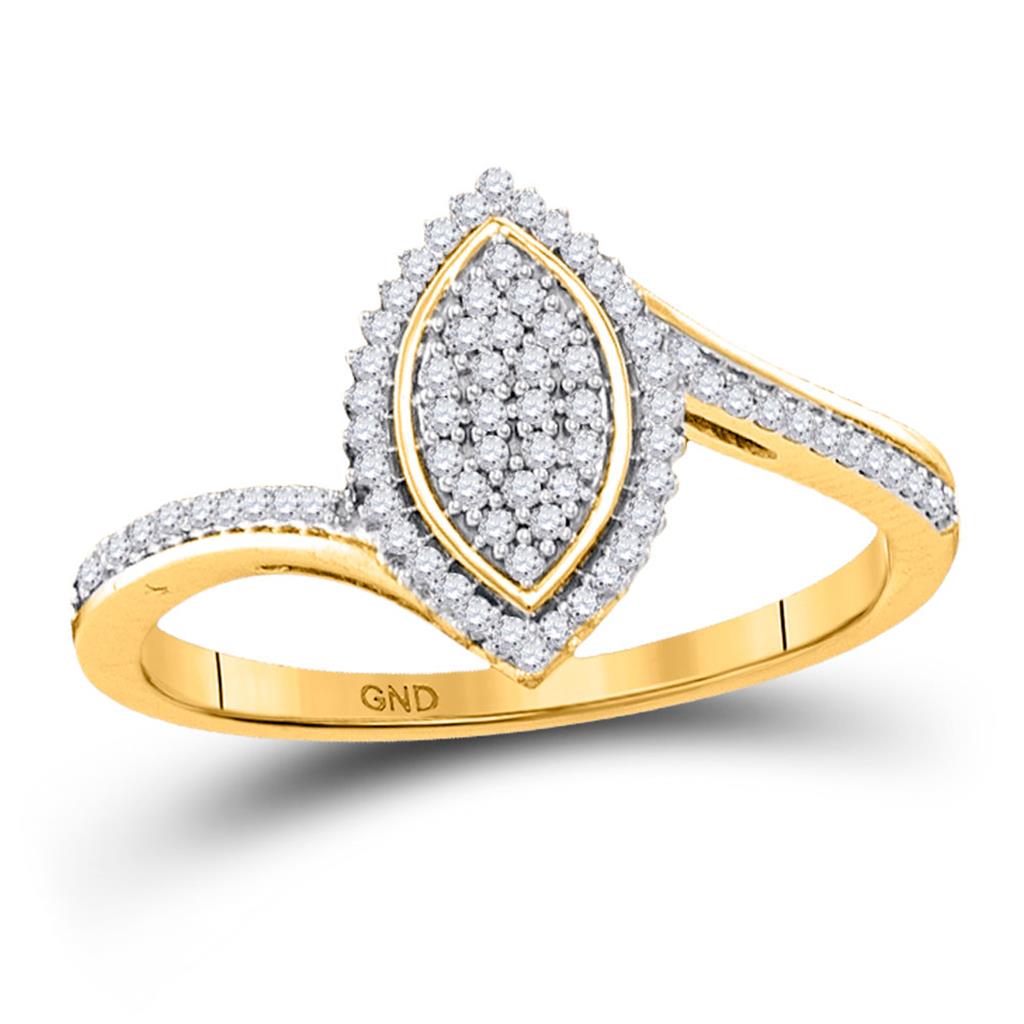 Image of ID 1 10k Yellow Gold Round Diamond Marquise-shape Cluster Ring 1/5 Cttw