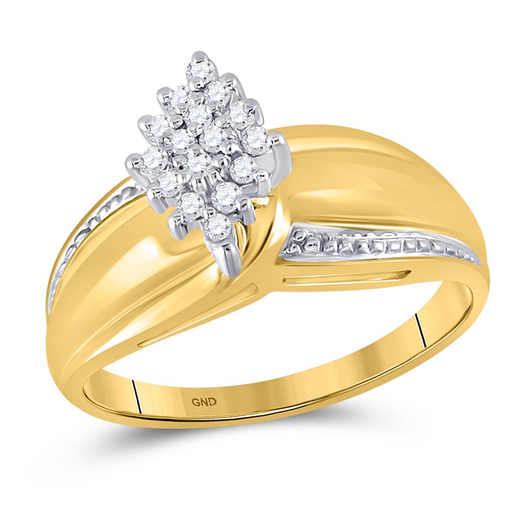 Image of ID 1 10k Yellow Gold Round Diamond Marquise-shape Cluster Ring 1/6 Cttw