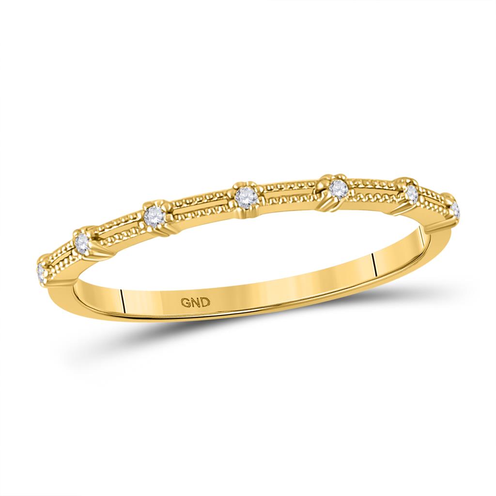 Image of ID 1 10k Yellow Gold Round Diamond Milgrain Stackable Band Ring 1/20 Ctw