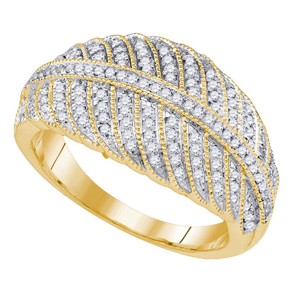 Image of ID 1 10k Yellow Gold Round Diamond Milgrain Striped Band Ring 3/8 Cttw