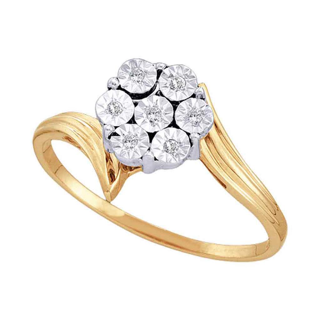 Image of ID 1 10k Yellow Gold Round Diamond Miracle Flower Cluster Ring 1/20 Cttw