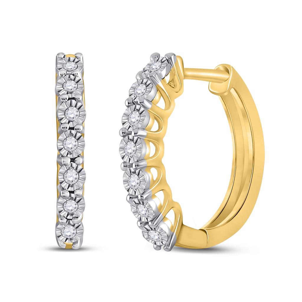 Image of ID 1 10k Yellow Gold Round Diamond Miracle Hoop Earrings 1/10 Cttw