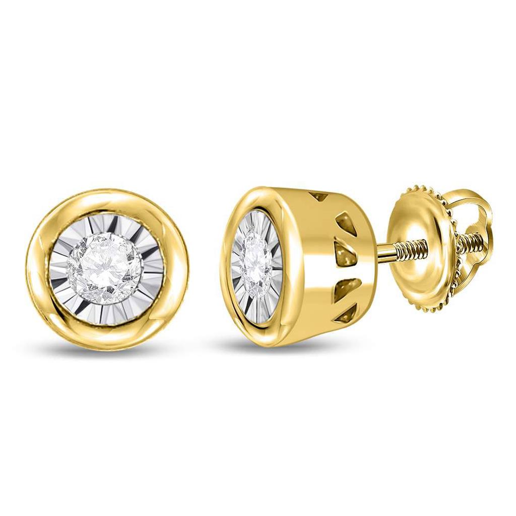 Image of ID 1 10k Yellow Gold Round Diamond Miracle Solitaire Earrings 1/10 Cttw