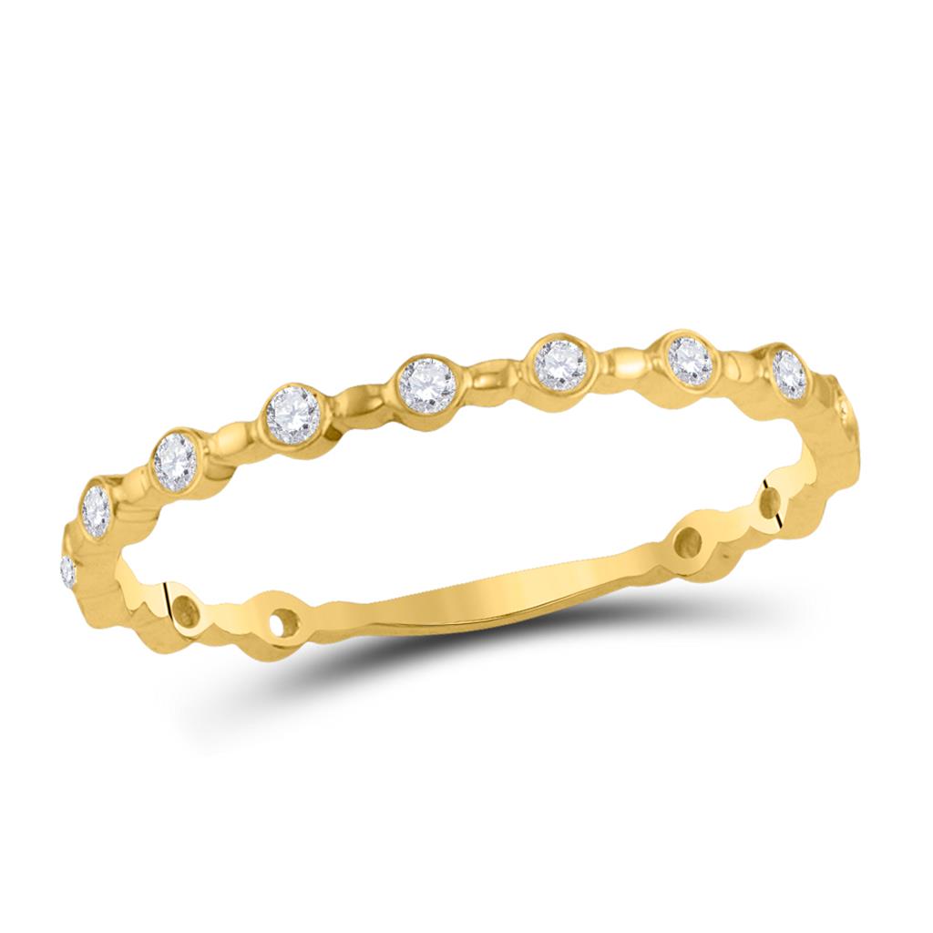 Image of ID 1 10k Yellow Gold Round Diamond Modern Stackable Band Ring 1/10 Ctw