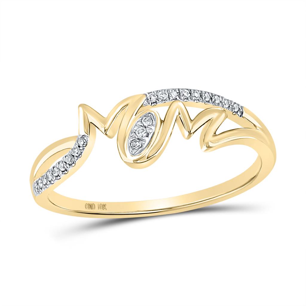 Image of ID 1 10k Yellow Gold Round Diamond Mom Band Ring 1/20 Cttw