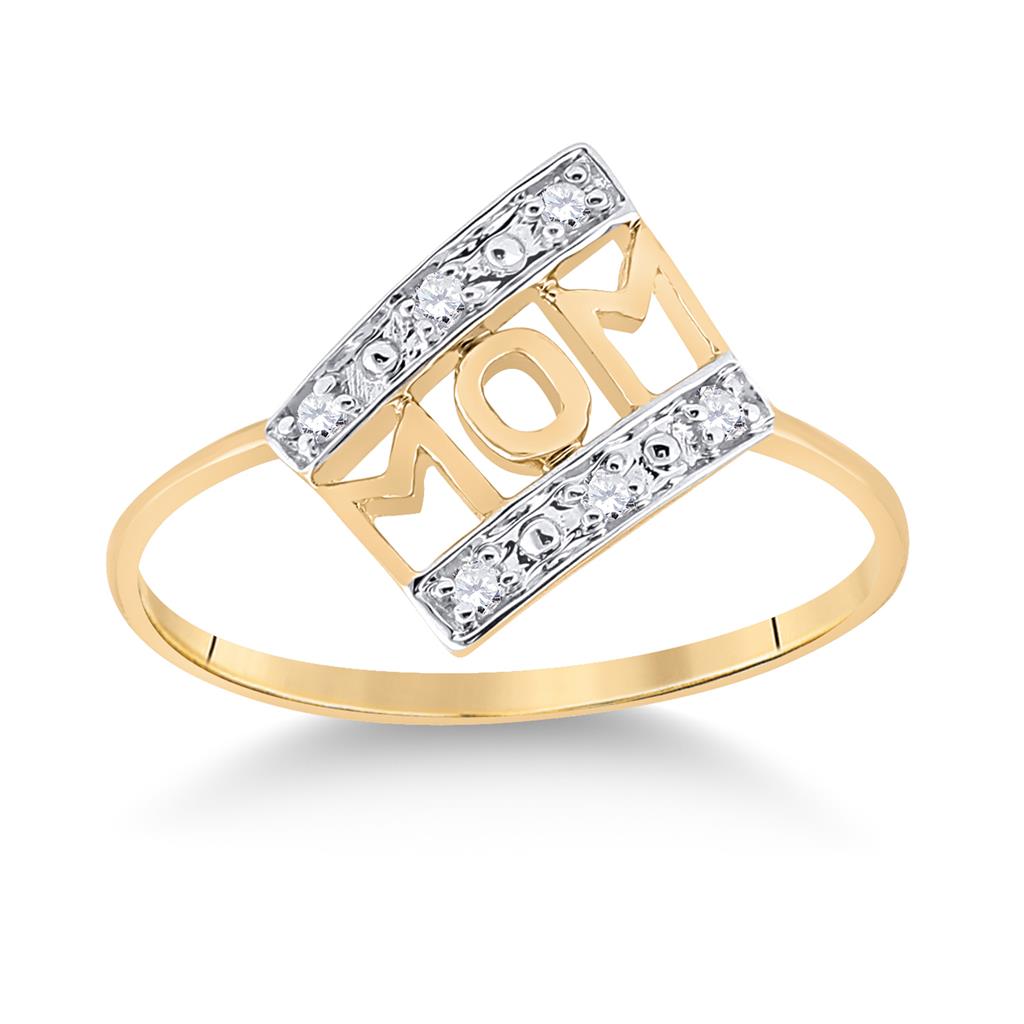 Image of ID 1 10k Yellow Gold Round Diamond Mom Mother Accent Ring 1/20 Cttw
