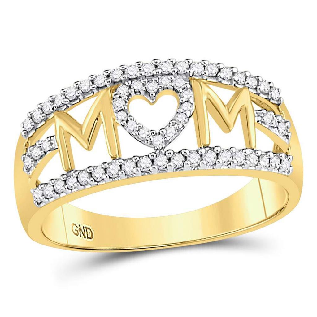 Image of ID 1 10k Yellow Gold Round Diamond Mom Mother Heart Band Ring 1/4 Cttw