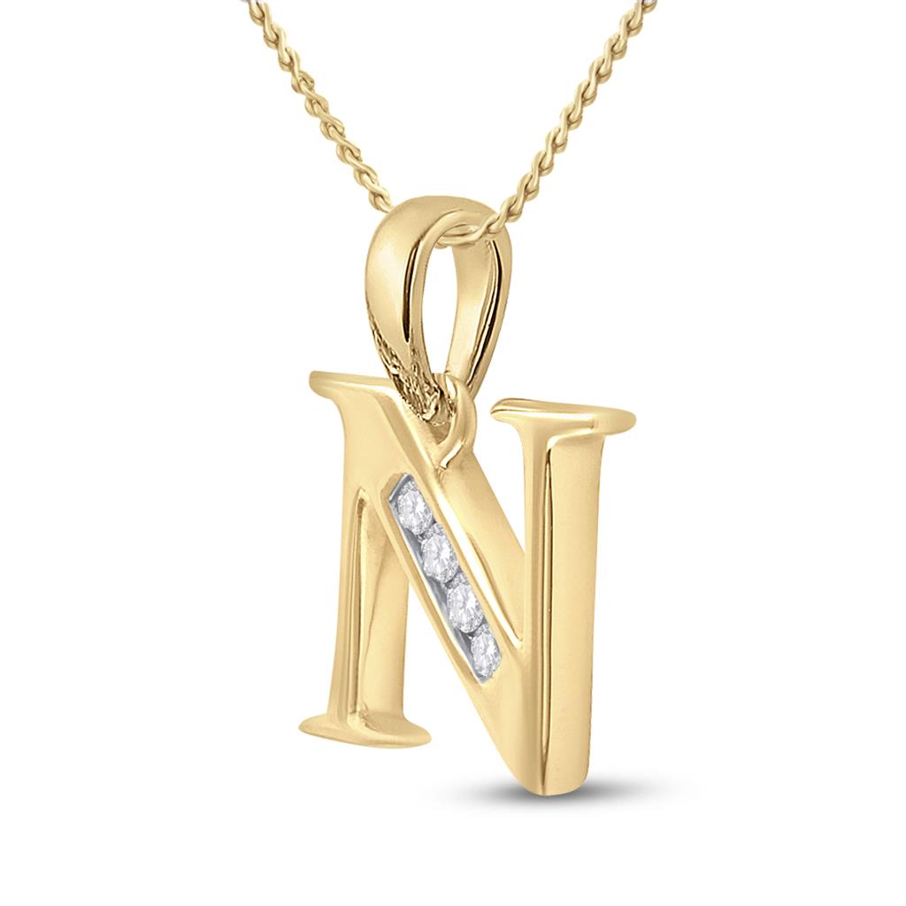 Image of ID 1 10k Yellow Gold Round Diamond N Initial Letter Pendant 1/20 Cttw