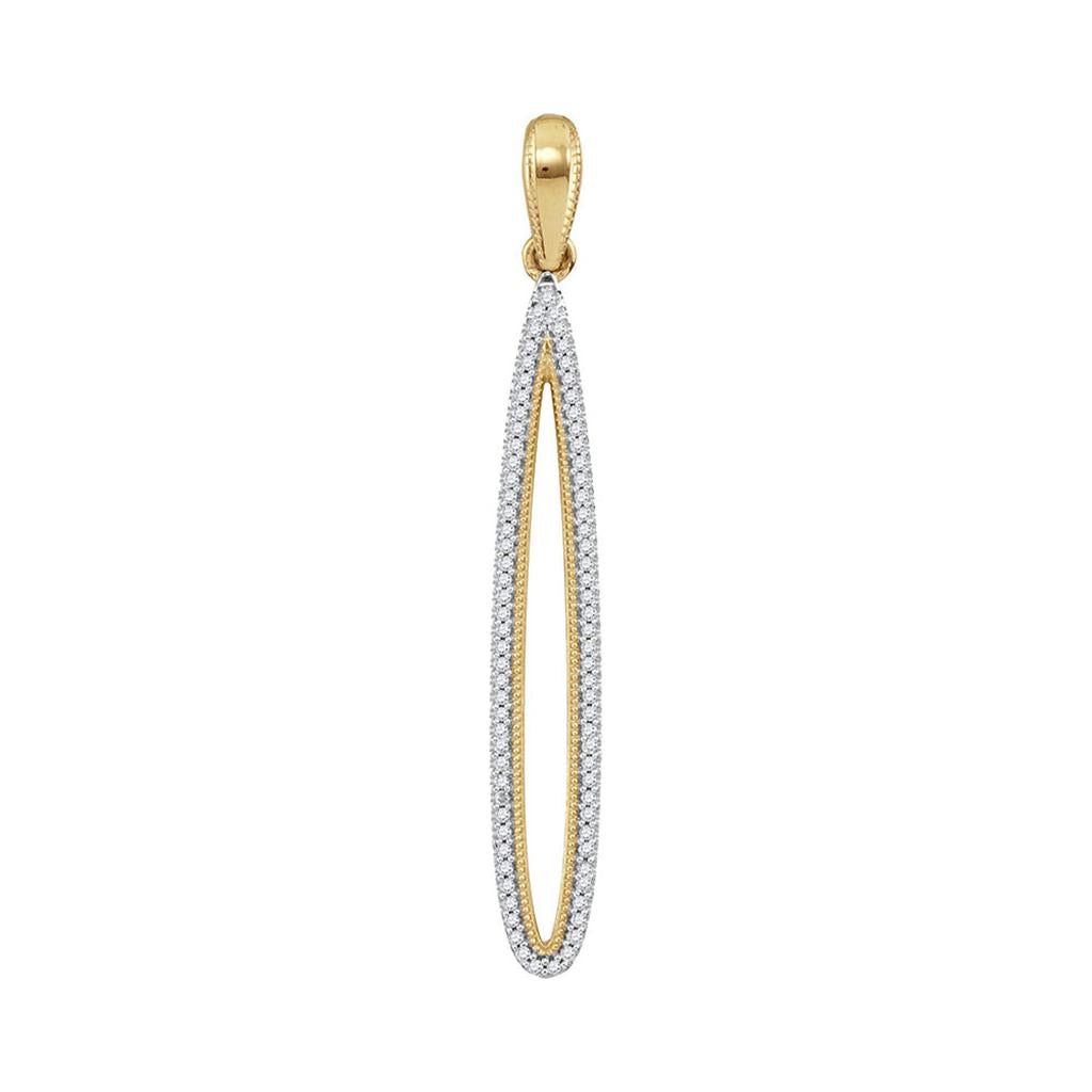 Image of ID 1 10k Yellow Gold Round Diamond Narrow Oval Outline Pendant 1/5 Cttw