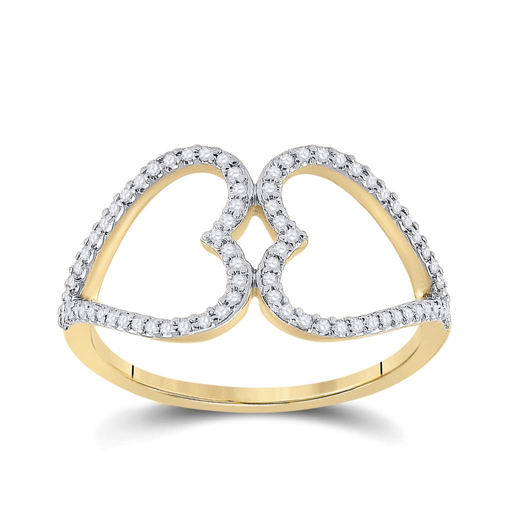 Image of ID 1 10k Yellow Gold Round Diamond Negative Space Heart Ring 1/5 Cttw