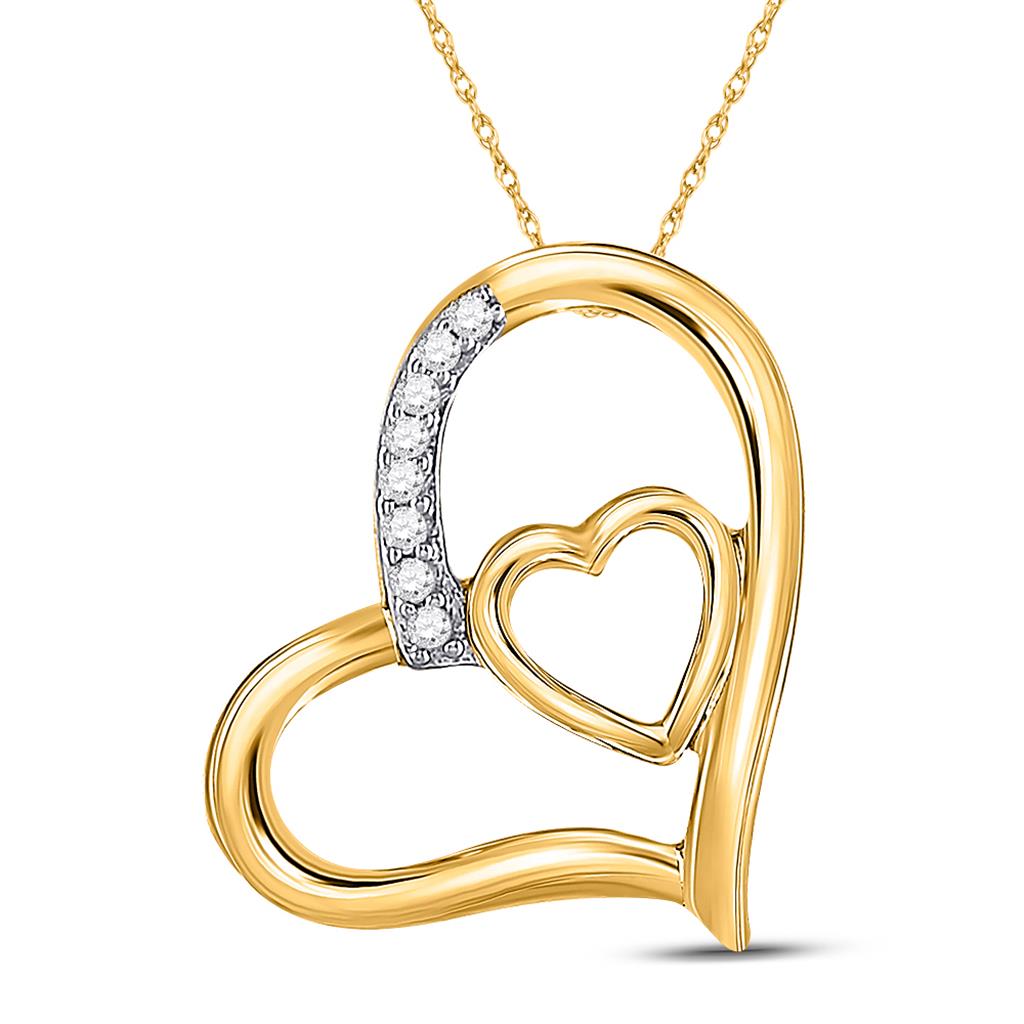 Image of ID 1 10k Yellow Gold Round Diamond Nested Heart Pendant 1/20 Cttw