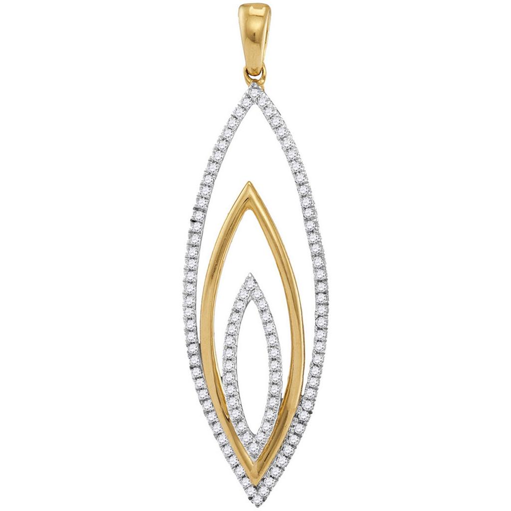 Image of ID 1 10k Yellow Gold Round Diamond Oblong Oval Pendant 1/3 Cttw