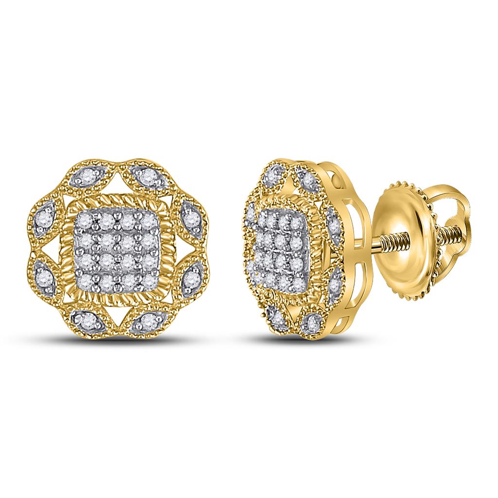 Image of ID 1 10k Yellow Gold Round Diamond Octagon Cluster Earrings 1/6 Cttw