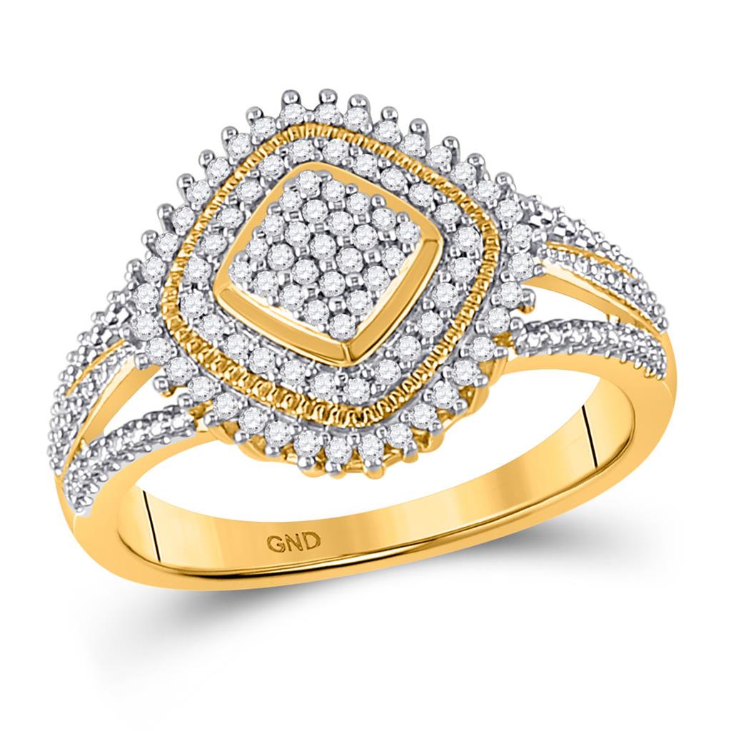 Image of ID 1 10k Yellow Gold Round Diamond Offset Square Cluster Ring 1/4 Cttw