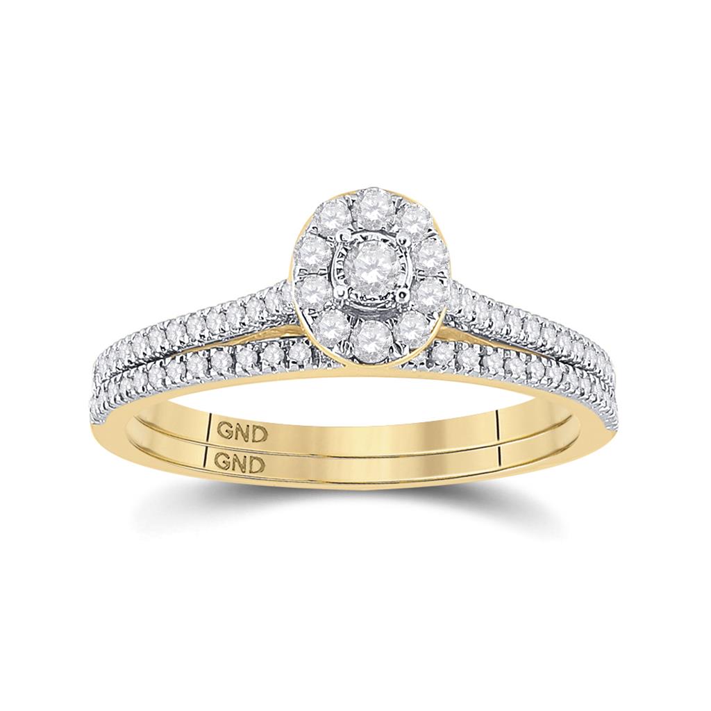 Image of ID 1 10k Yellow Gold Round Diamond Oval Bridal Wedding Ring Set 1/3 Cttw