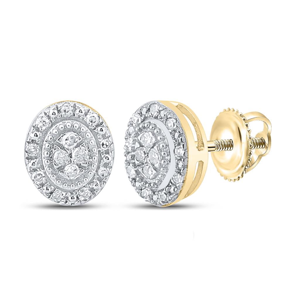 Image of ID 1 10k Yellow Gold Round Diamond Oval Cluster Earrings 1/10 Cttw