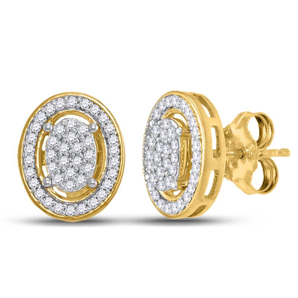 Image of ID 1 10k Yellow Gold Round Diamond Oval Cluster Earrings 1/4 Cttw