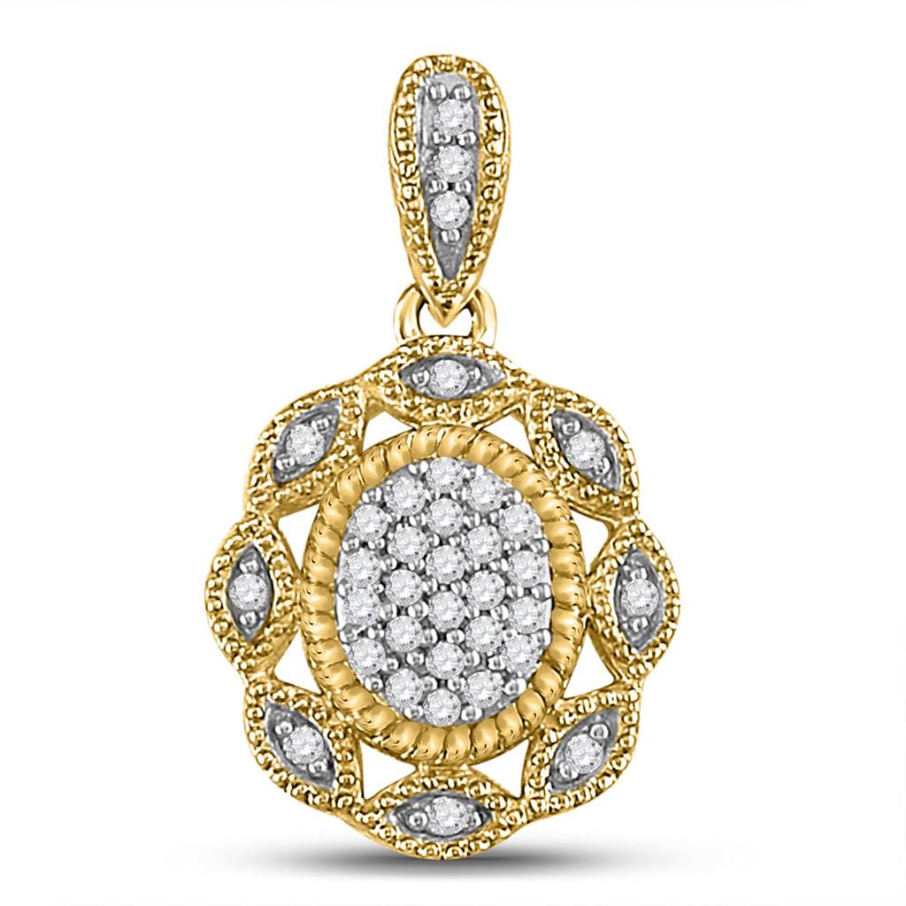 Image of ID 1 10k Yellow Gold Round Diamond Oval Cluster Pendant 1/10 Cttw