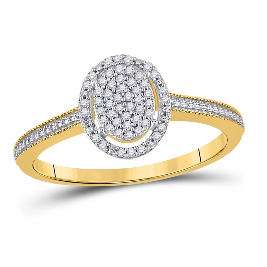 Image of ID 1 10k Yellow Gold Round Diamond Oval Cluster Ring 1/8 Cttw