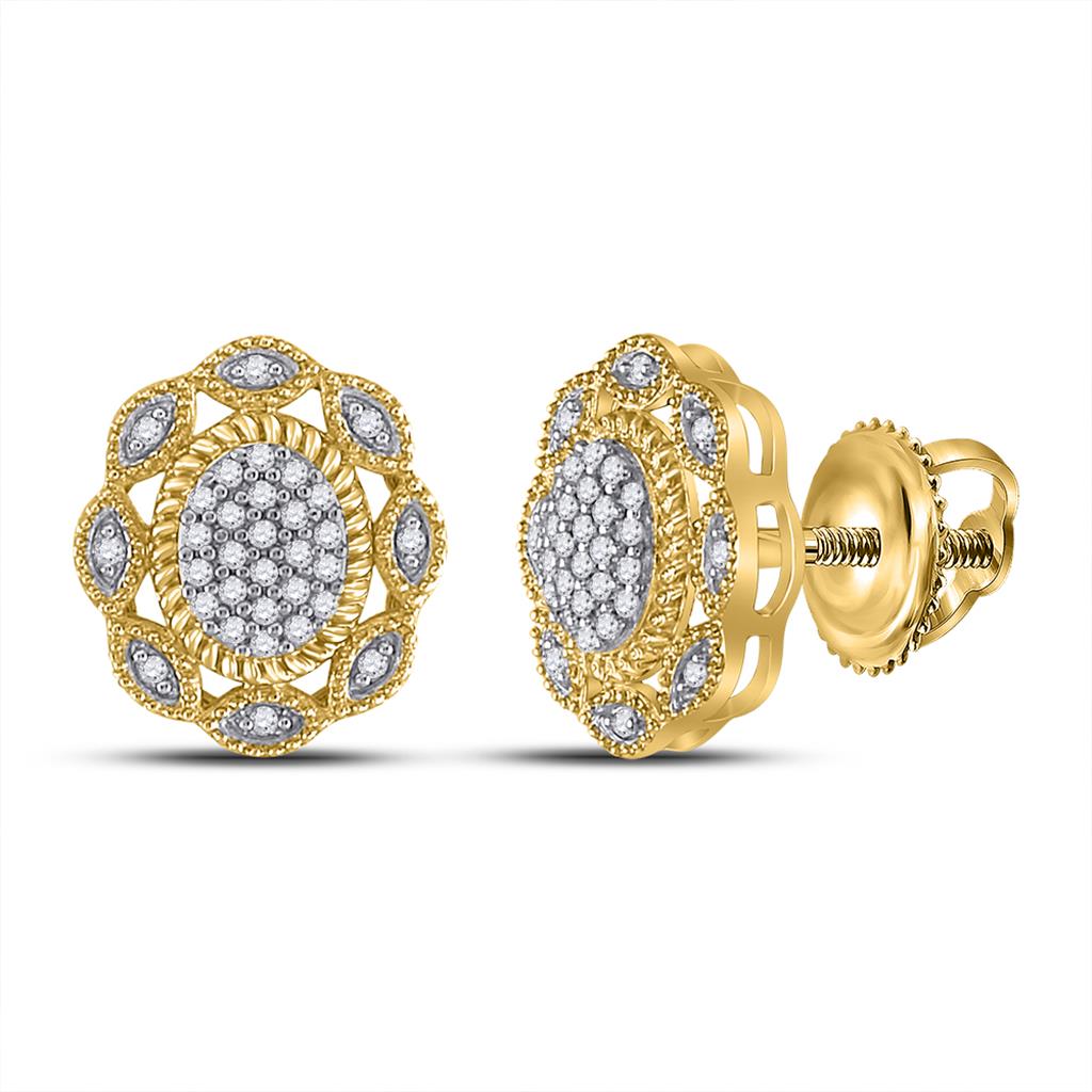 Image of ID 1 10k Yellow Gold Round Diamond Oval Earrings 1/6 Cttw
