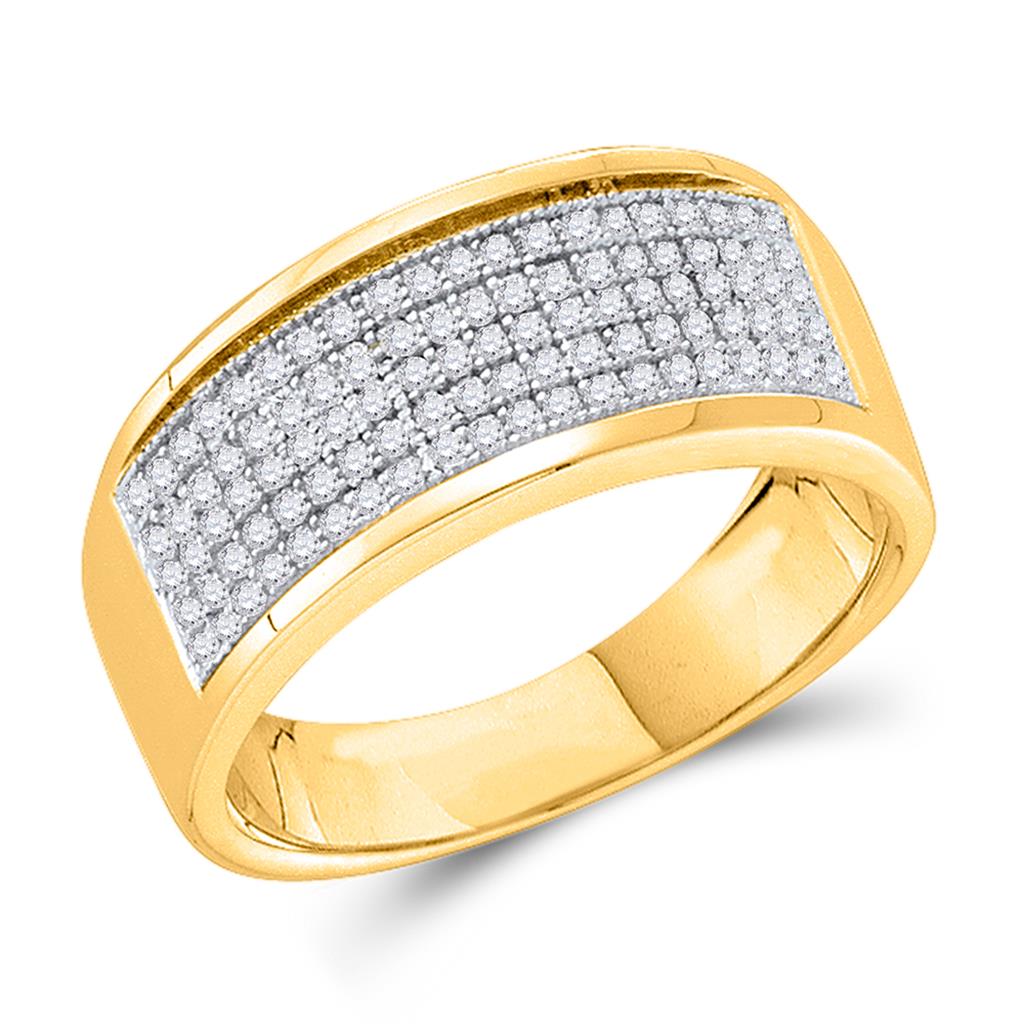 Image of ID 1 10k Yellow Gold Round Diamond Pave Band Ring 1/3 Cttw