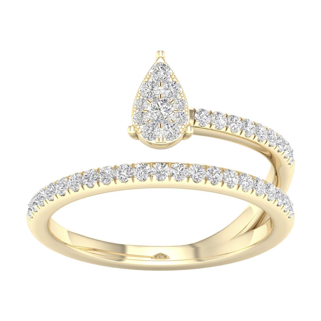 Image of ID 1 10k Yellow Gold Round Diamond Pear Teardrop Spiral Band Ring 1/3 Cttw